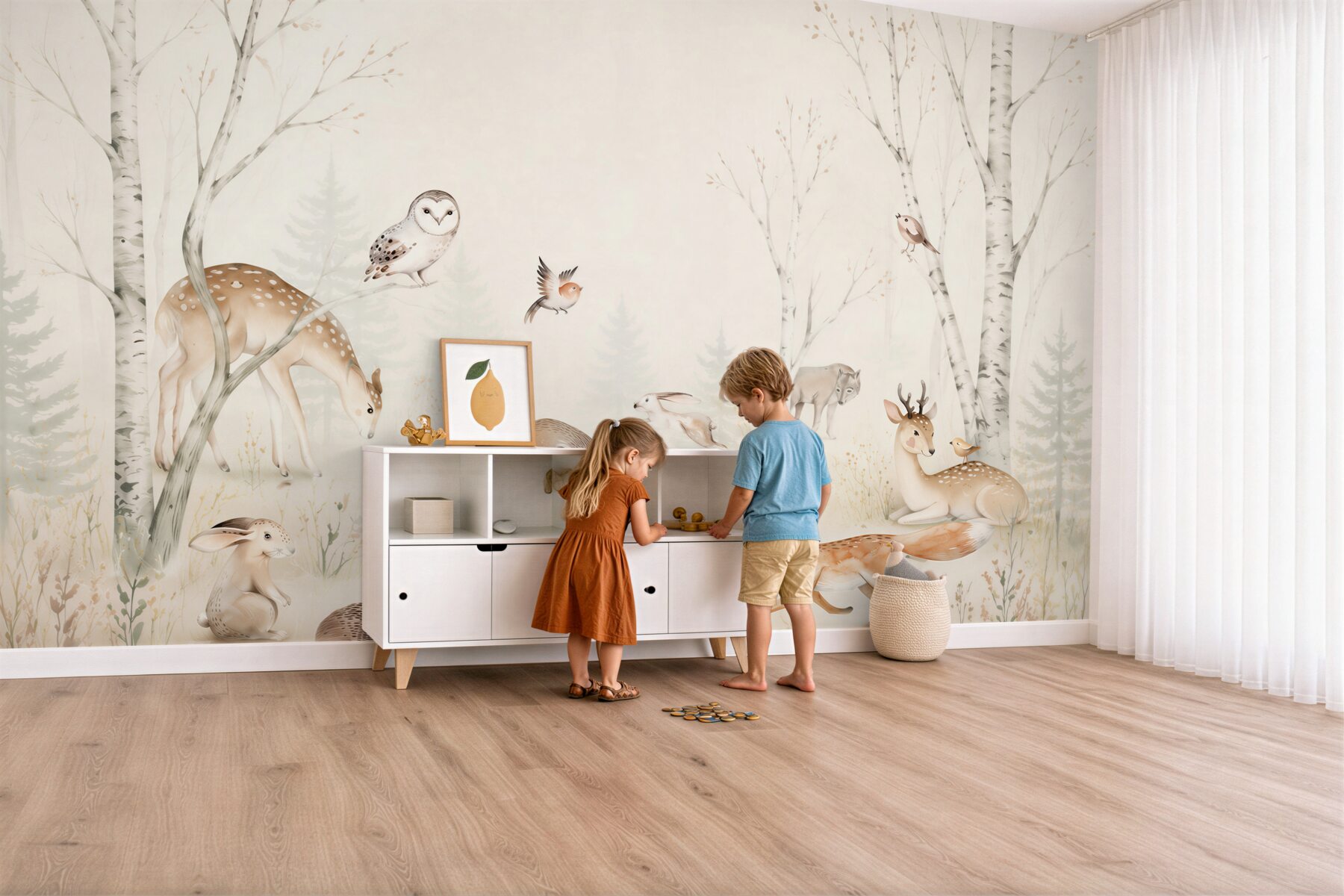 Fotobehang aquarel dieren in het bos
