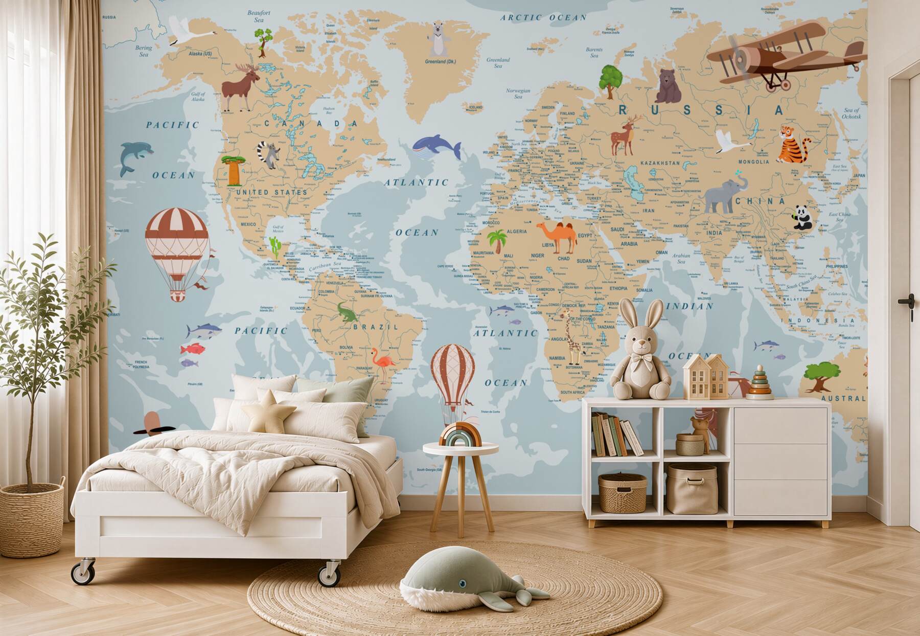 Fotobehang gedetailleerde wereldkaart met verschillende afbeeldingen