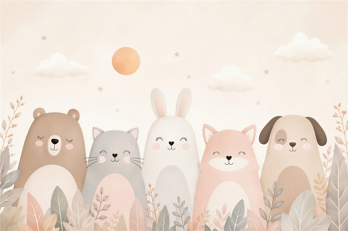 Fotobehang vijf glimlachende dieren