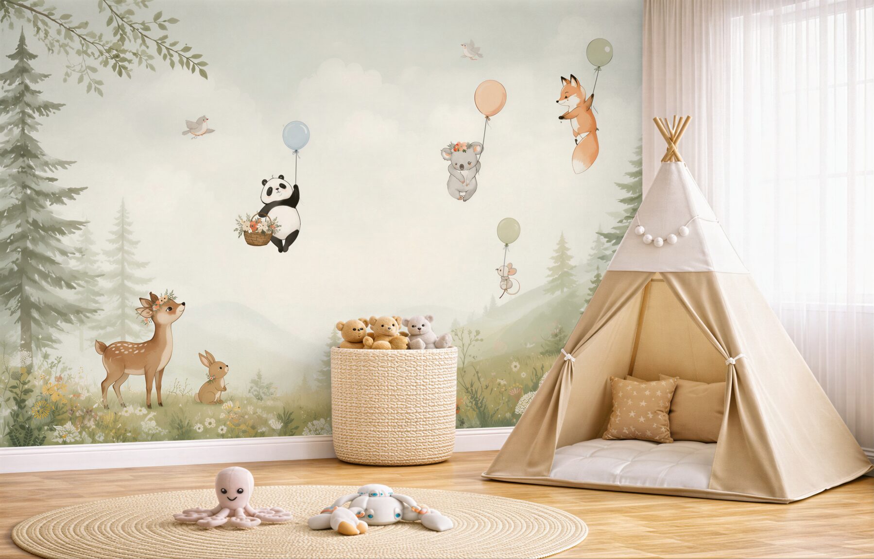 Fotobehang dieren die met ballonnen vliegen
