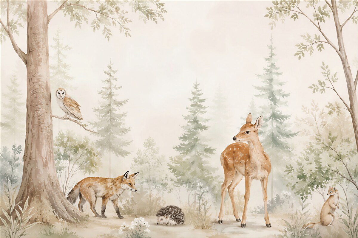 Fotobehang dieren die door het bos wandelen