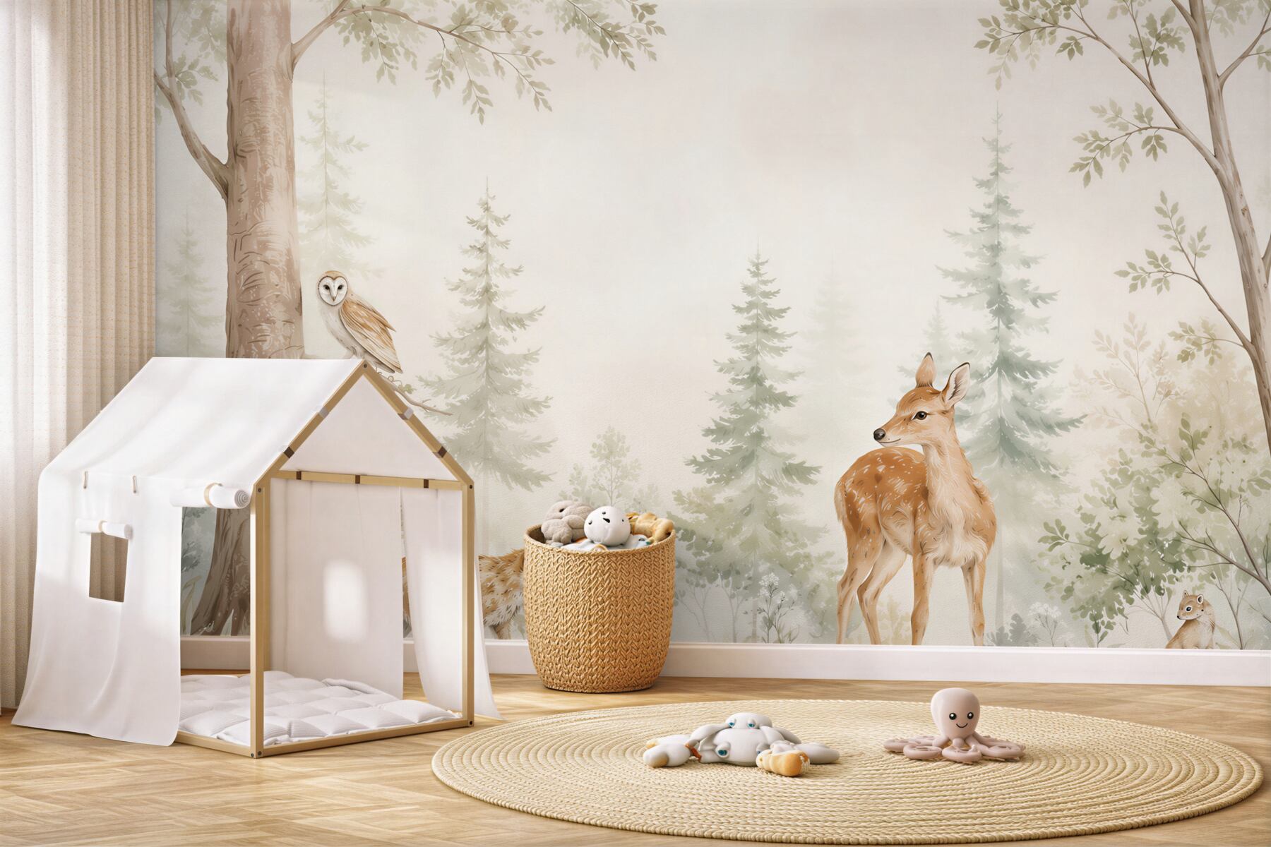 Fotobehang dieren die door het bos wandelen