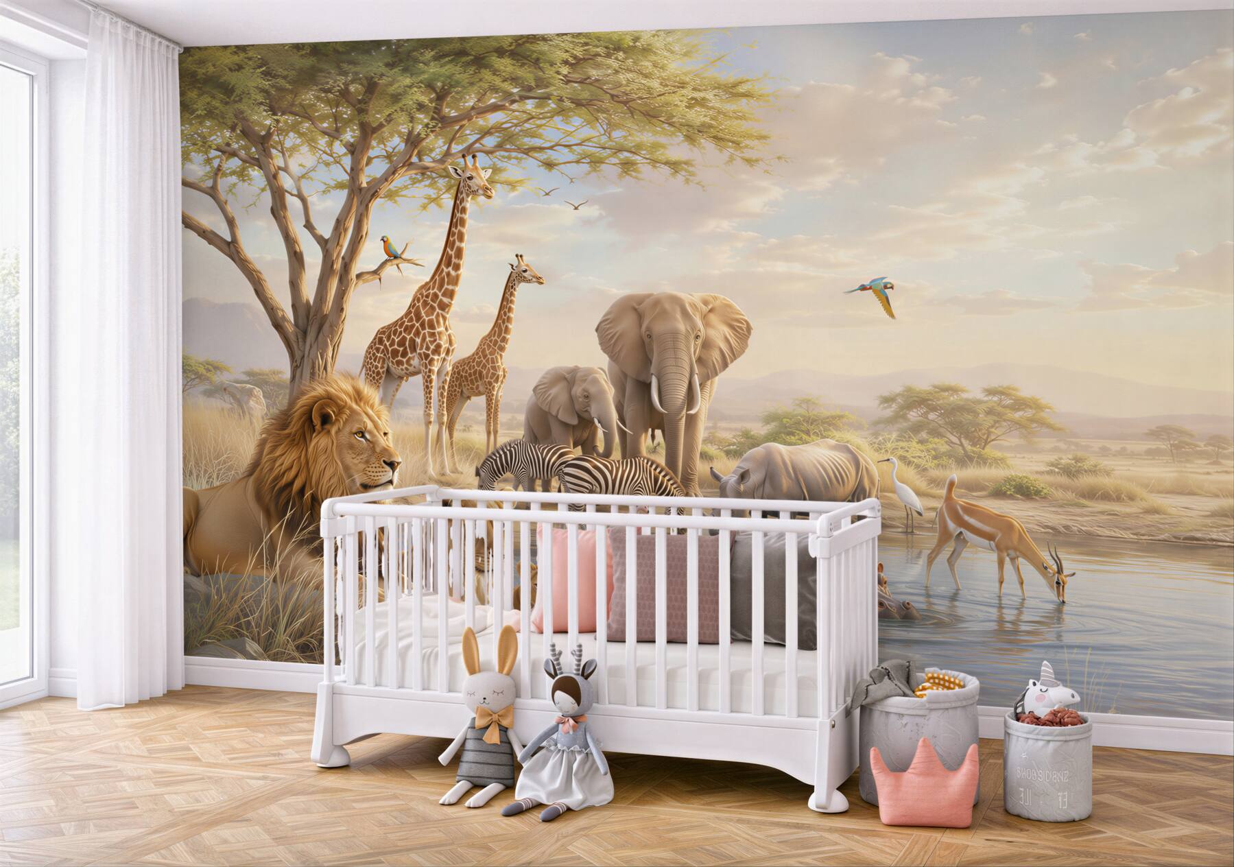 Fotobehang Afrikaanse dieren bij een waterplaats