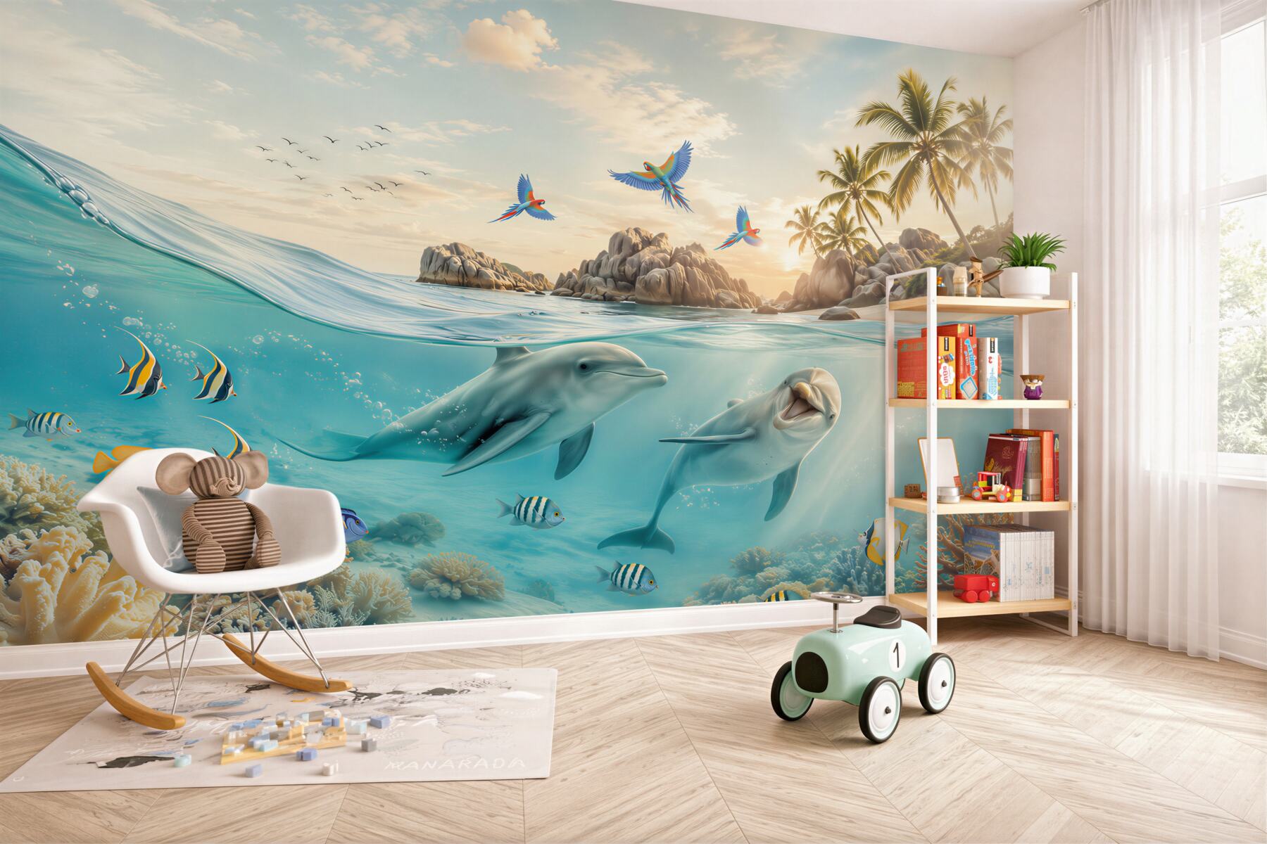 Fotobehang dolfijnen komen uit het water