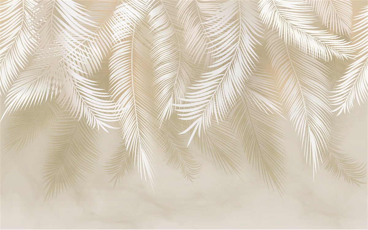 Fotobehang witte palmbladeren op een beige achtergrond