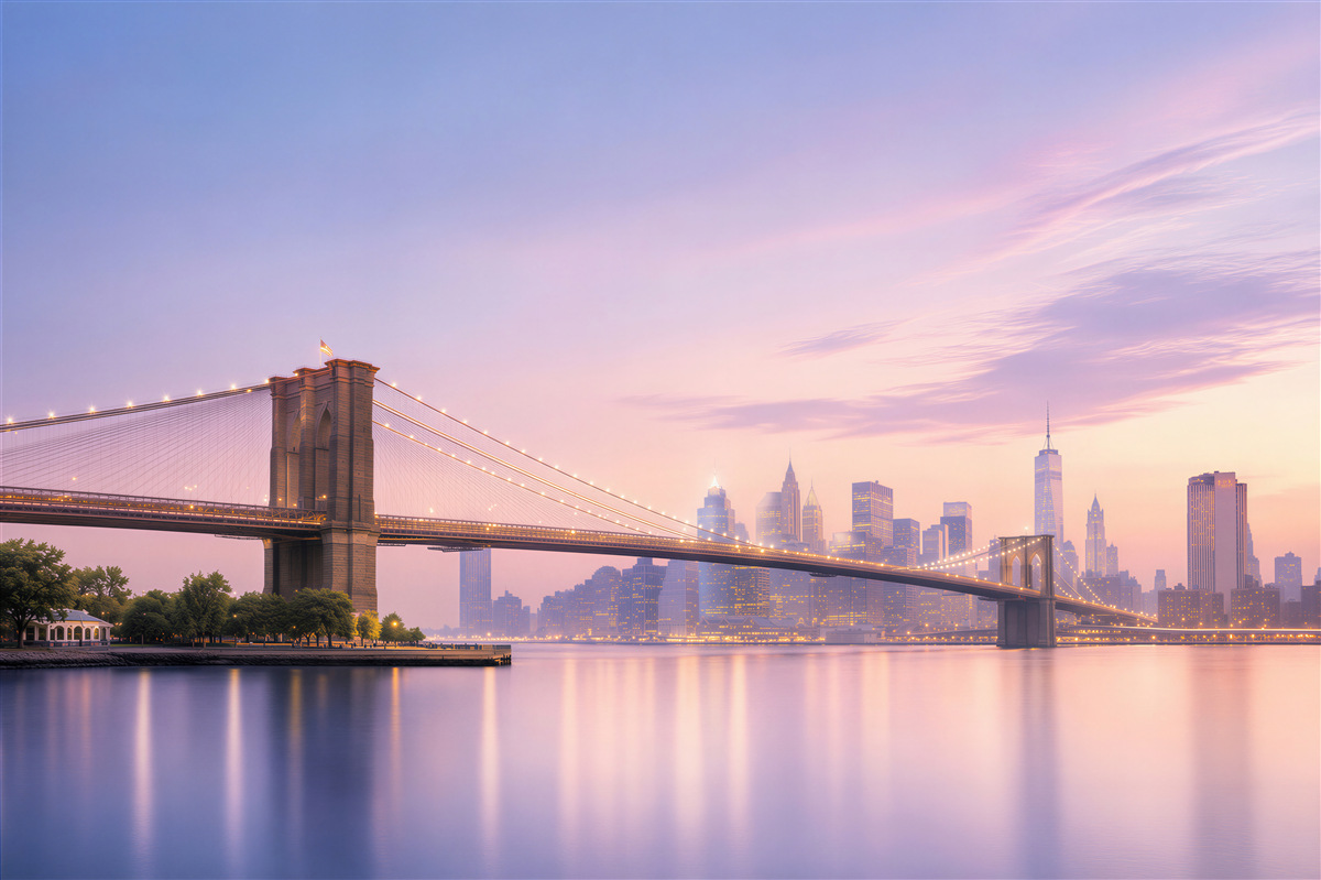 Fotobehang avondpanorama van Manhattan