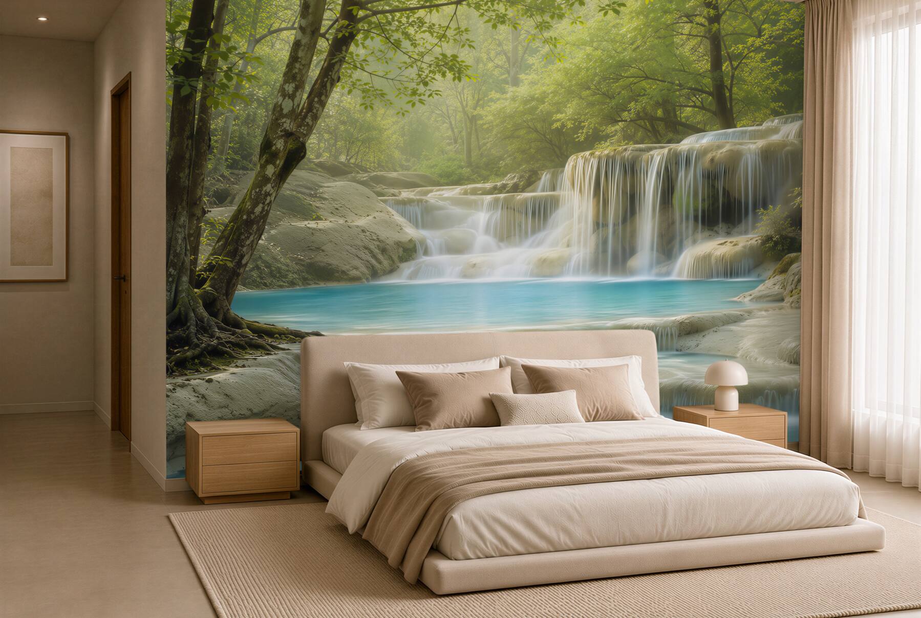 Fotobehang heldere, blauwe wateren van een boswaterval