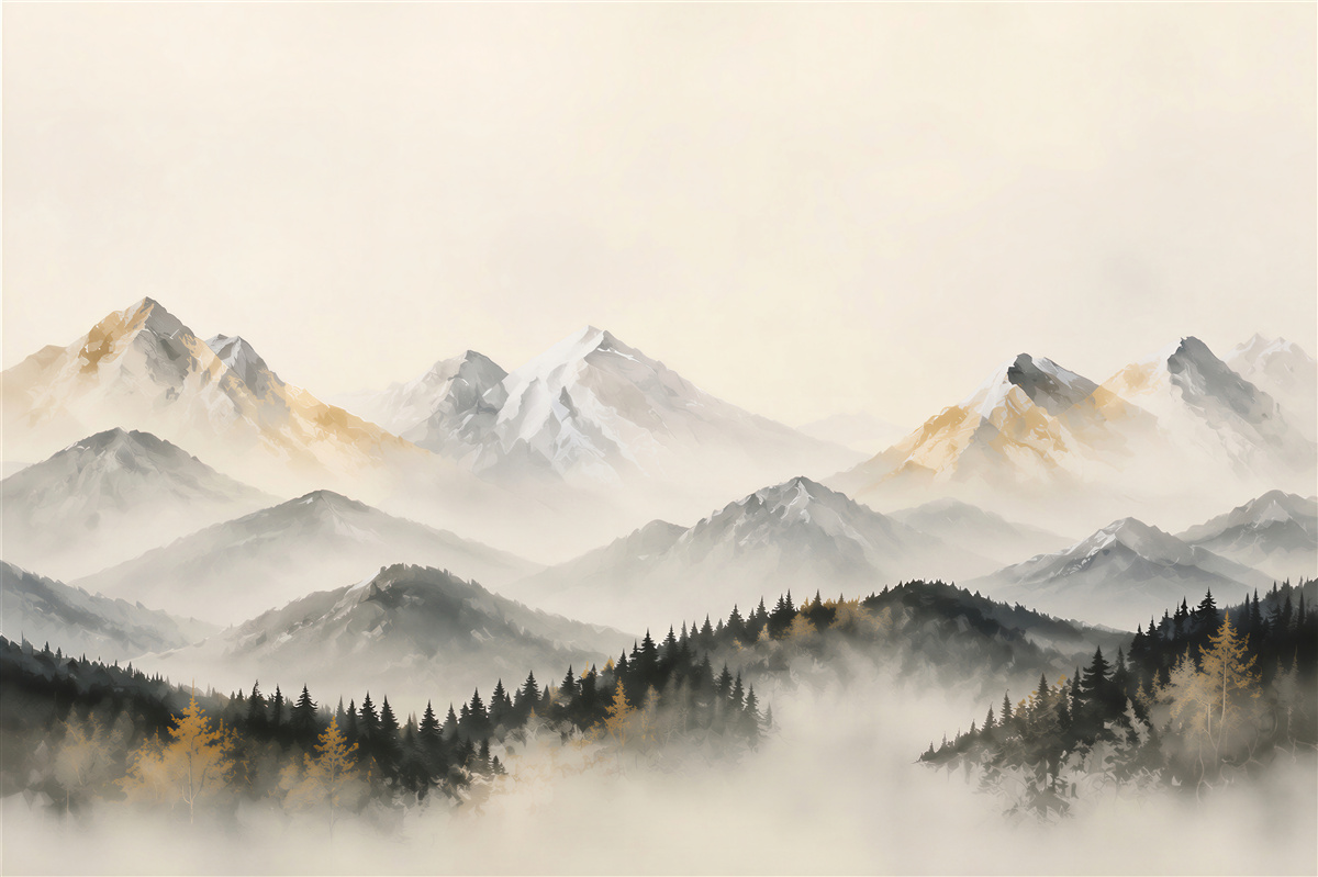 Fotobehang Bergen in de mist