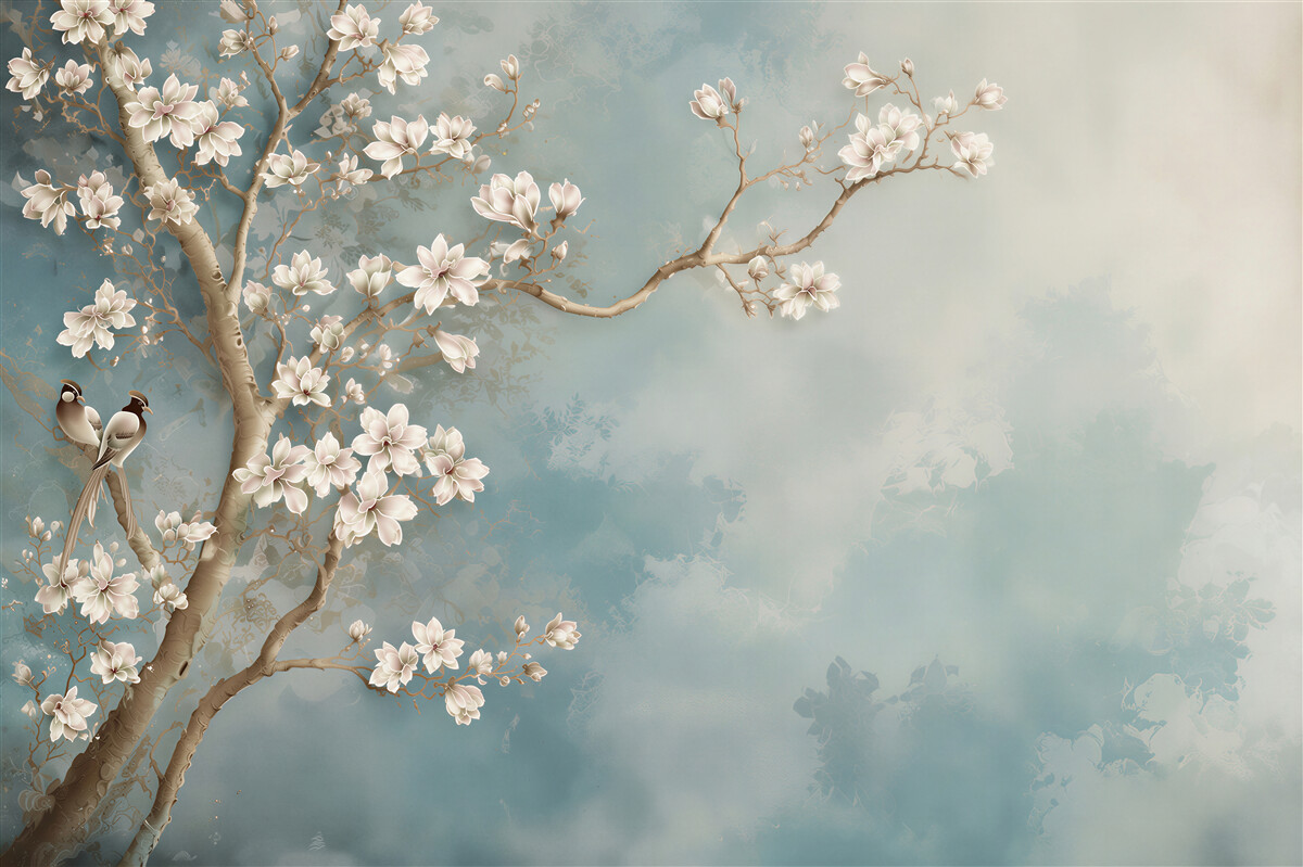 Fotobehang bloeiende magnolia en de naderende nacht