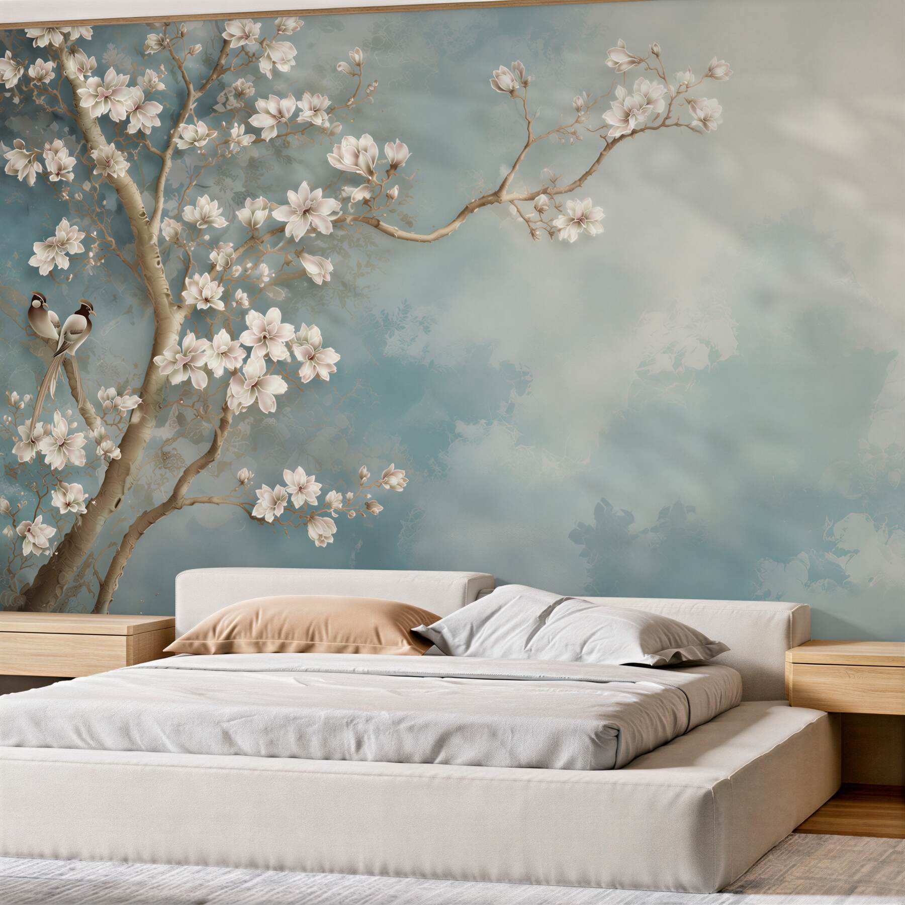Fotobehang bloeiende magnolia en de naderende nacht
