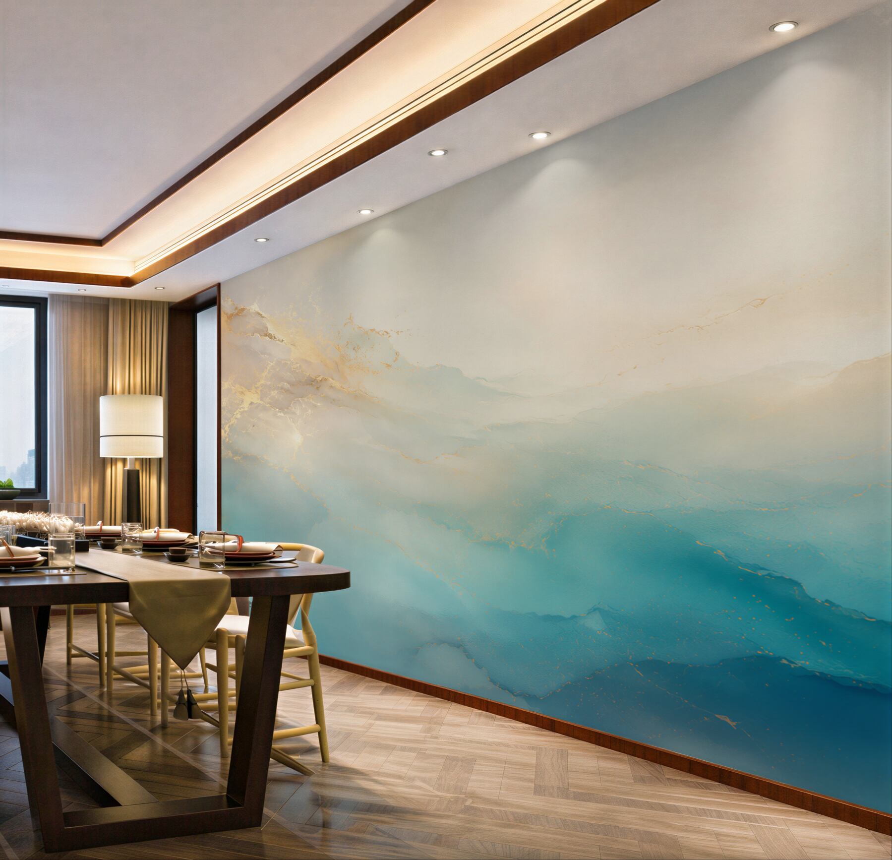 Fotobehang woeste turquoise golven