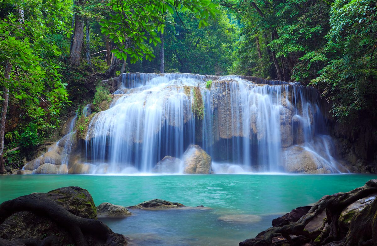 Fotobehang Erawan waterval, Kanchanaburi, Thailand