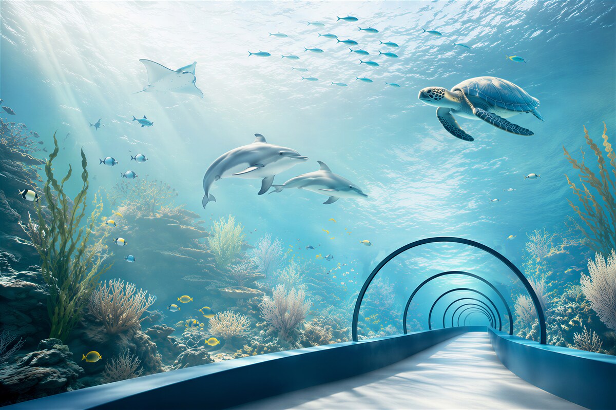 Fotobehang Oceanarium met dolfijnen