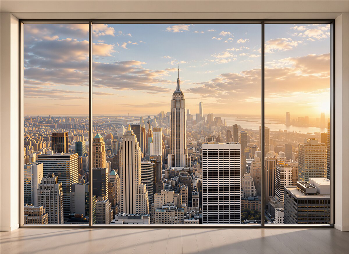 Fotobehang New York vanuit het raam