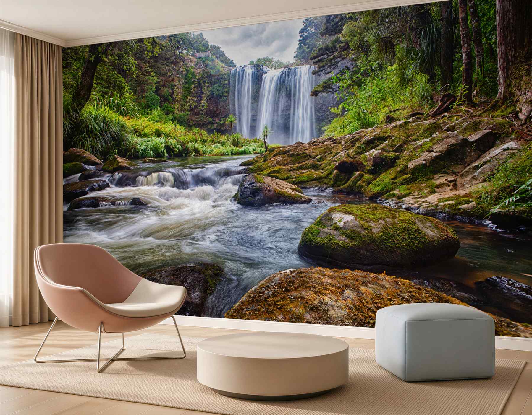 Fotobehang waterval in het groene bos