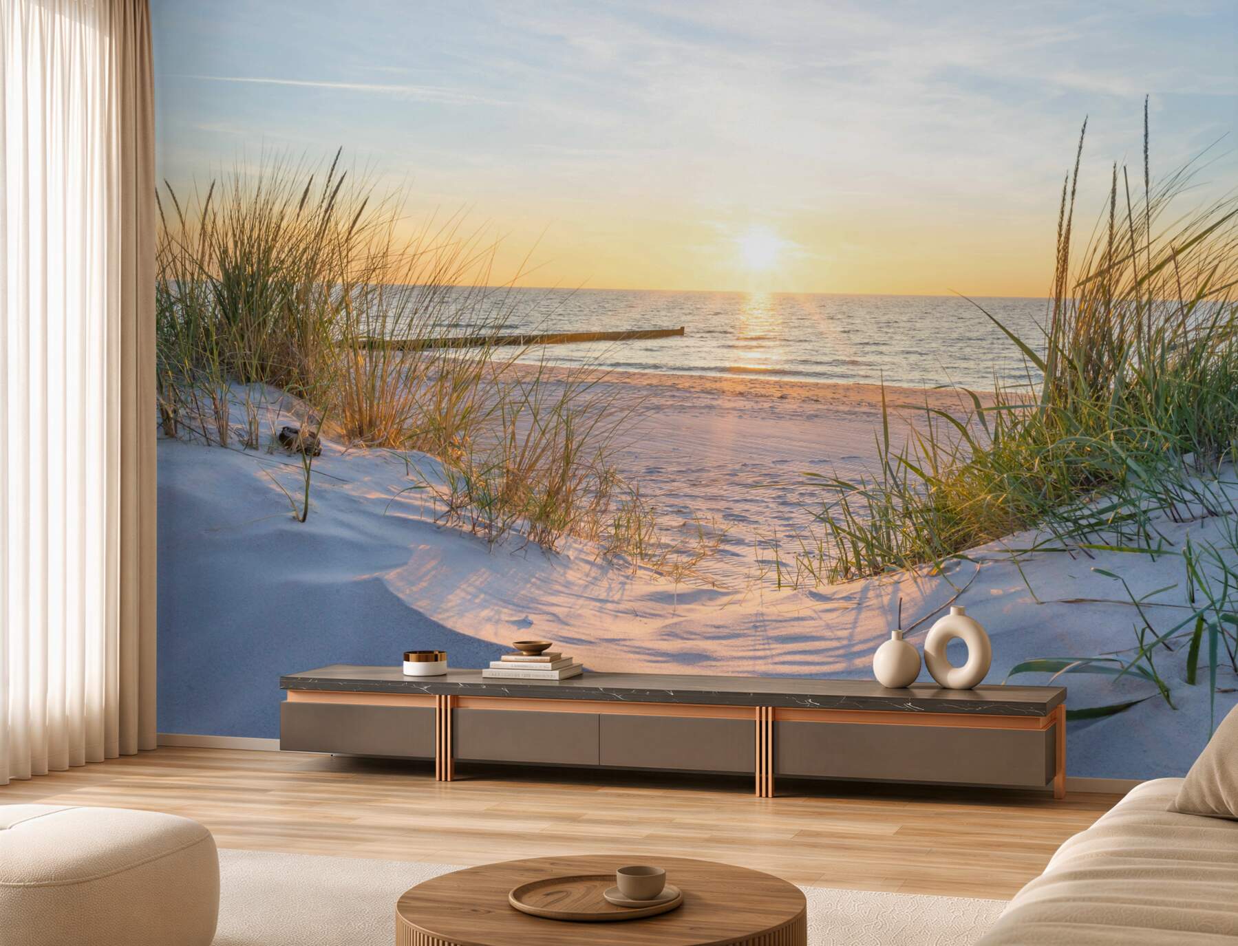 Fotobehang zonsondergang op het strand