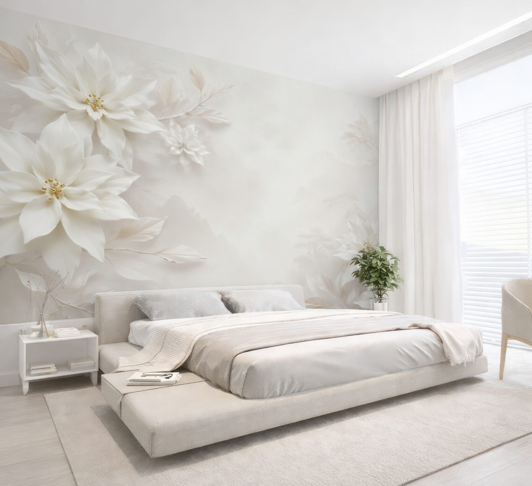 Fotobehang witte bloemen