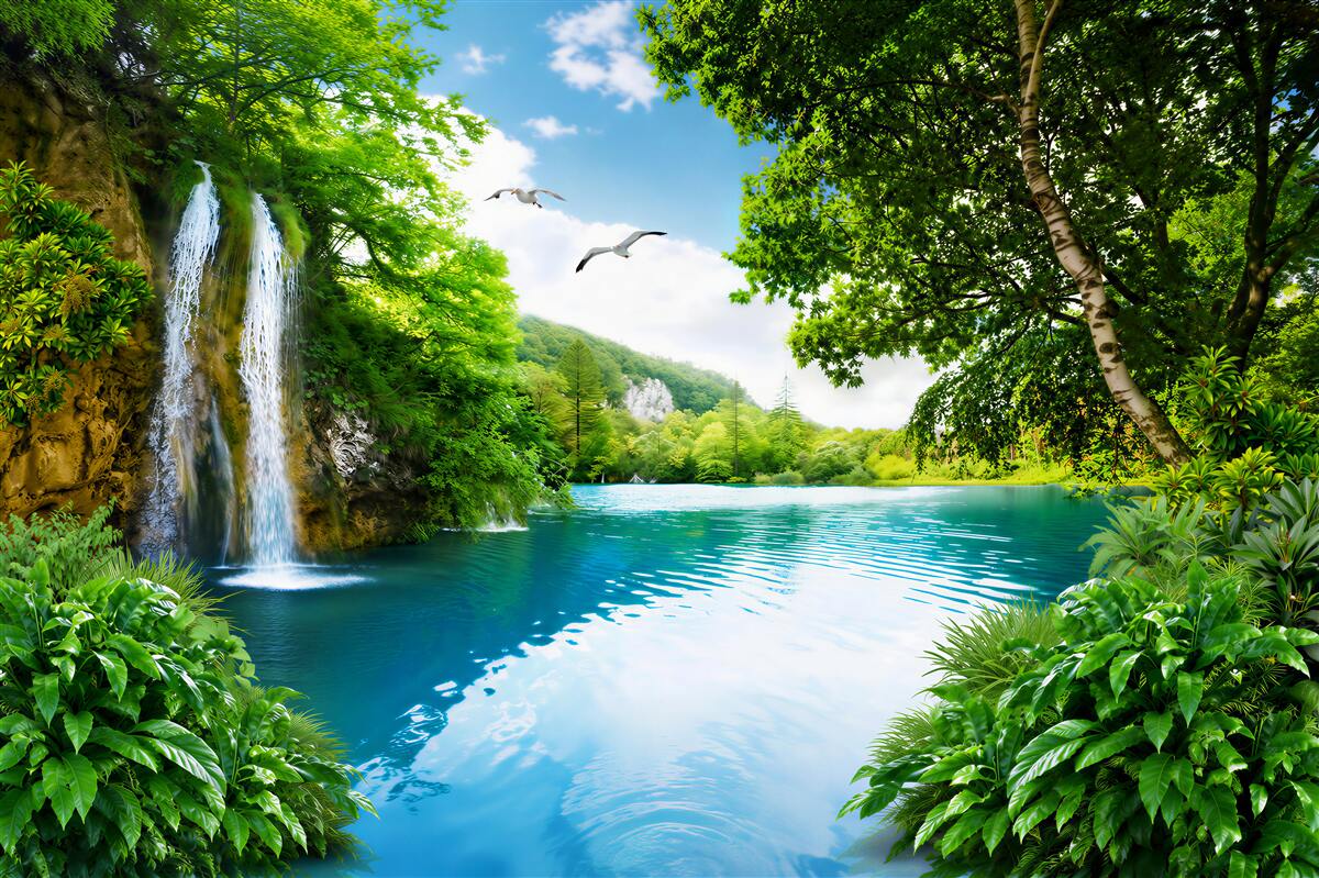 Fotobehang waterval en lagune