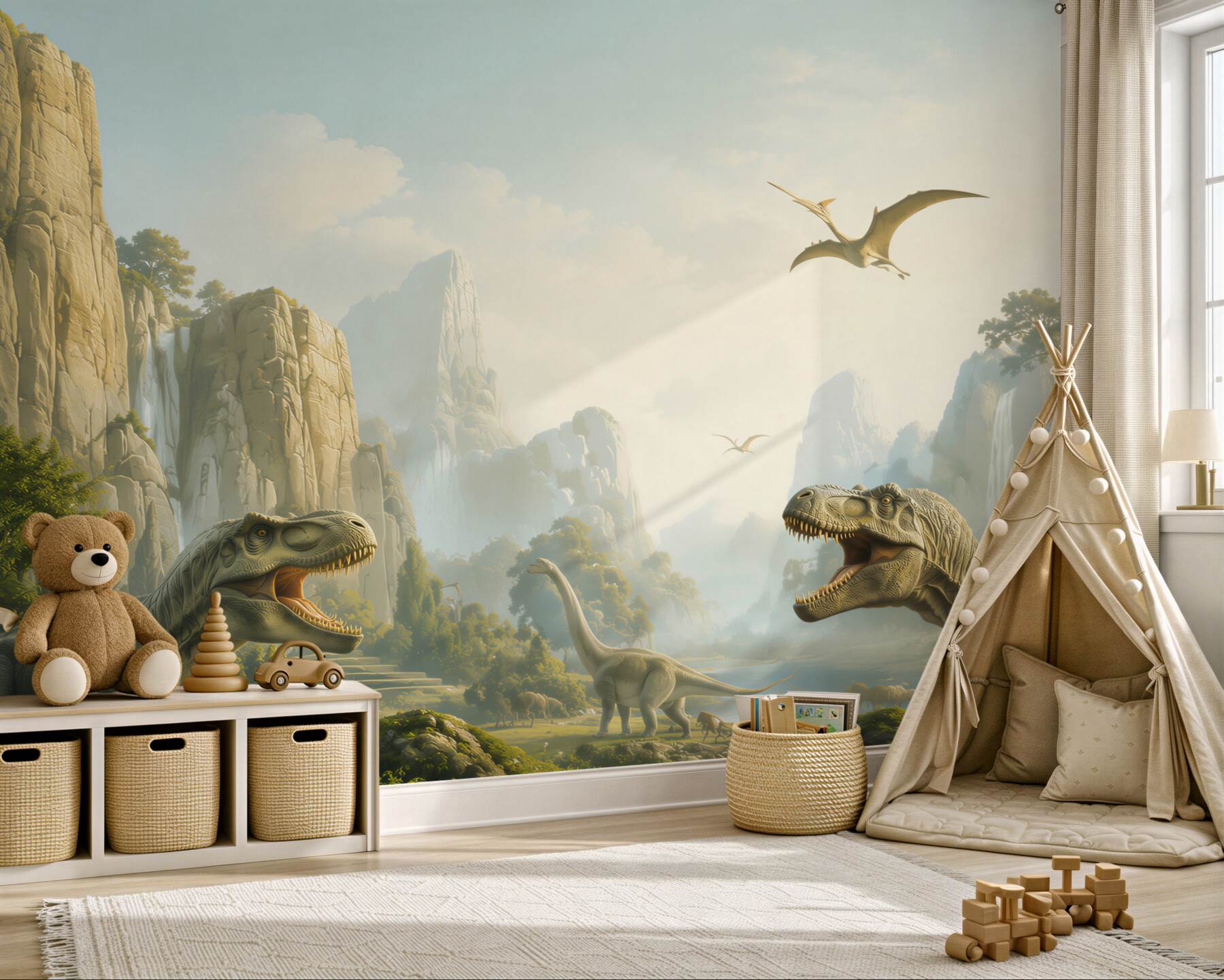 Fotobehang Dinosaurus en bergen