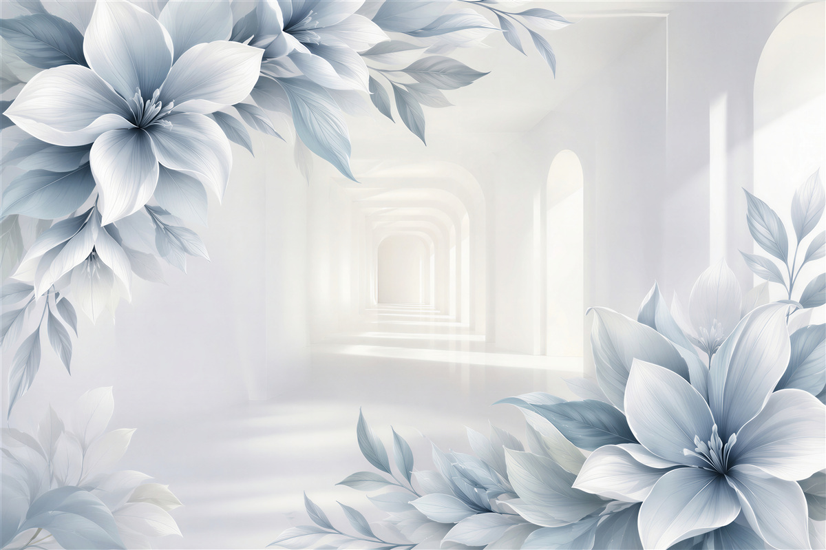 Fotobehang bloemen en eindeloze tunnel