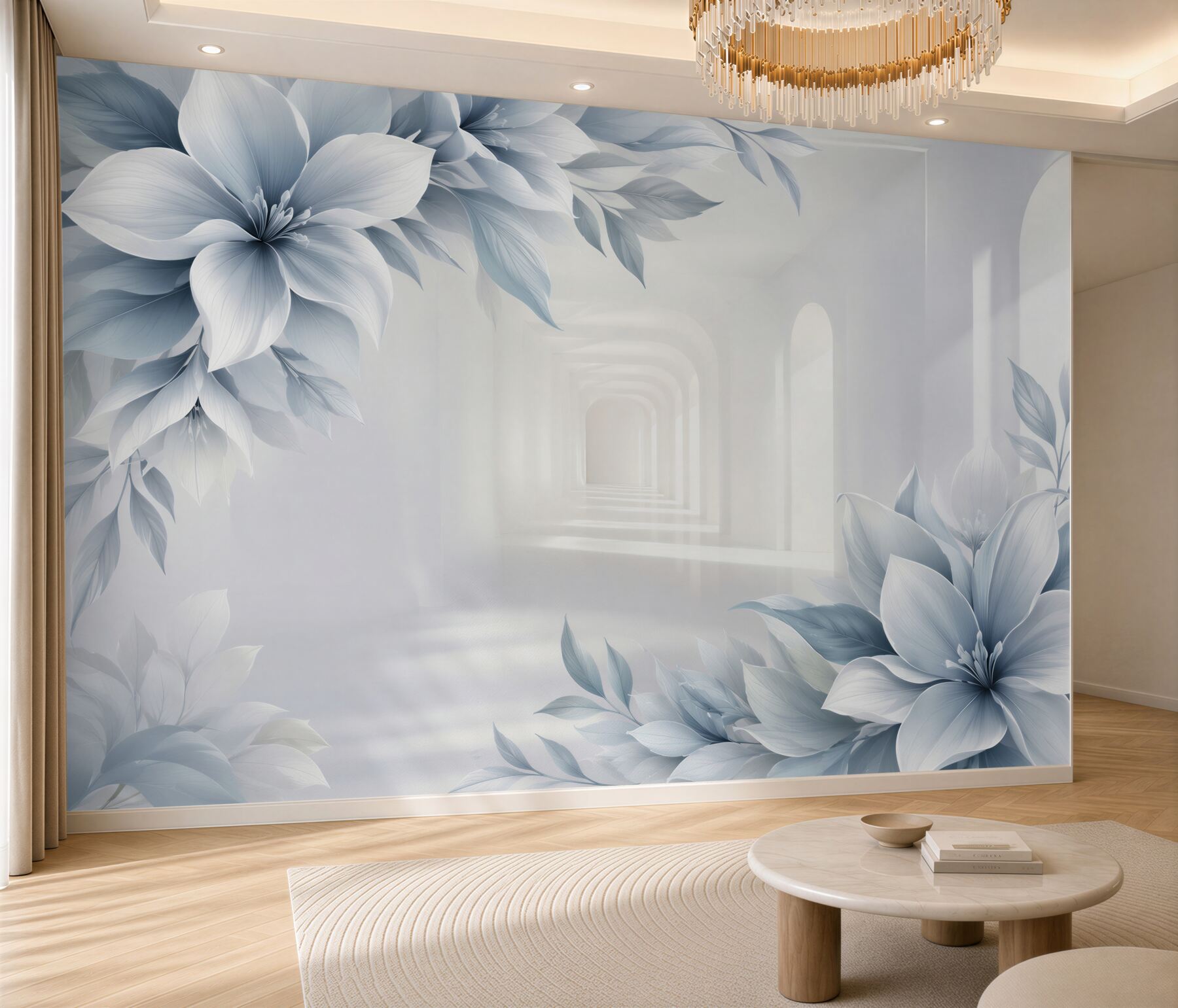 Fotobehang bloemen en eindeloze tunnel