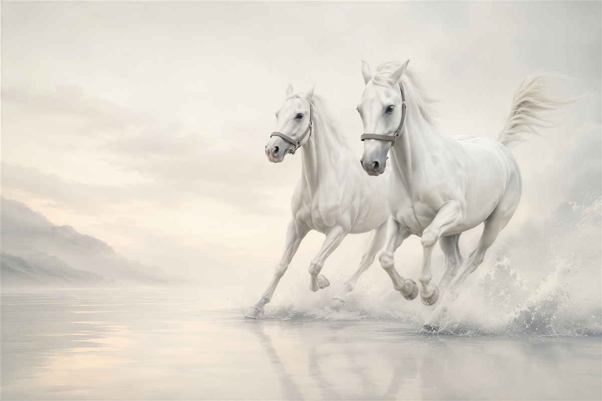 Fotobehang Twee witte paarden