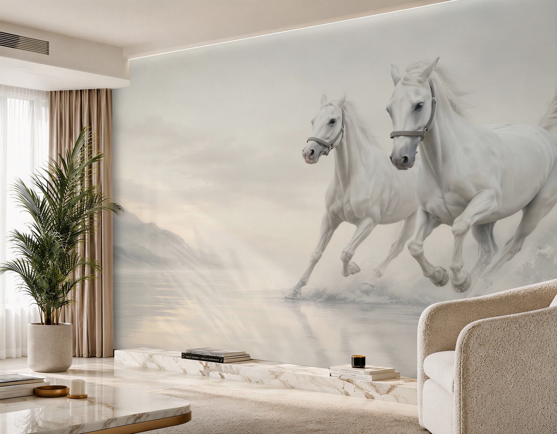Fotobehang Twee witte paarden