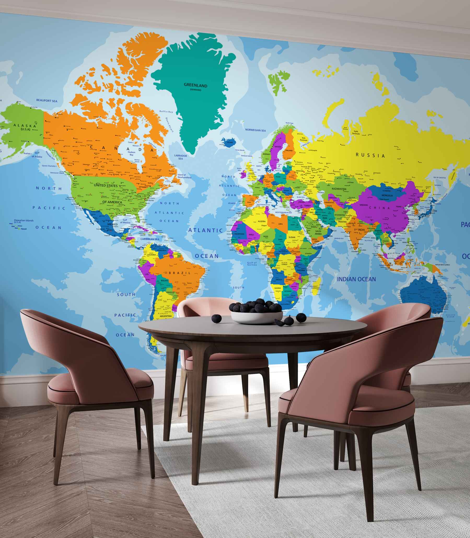 Fotobehang wereldkaart in kleur