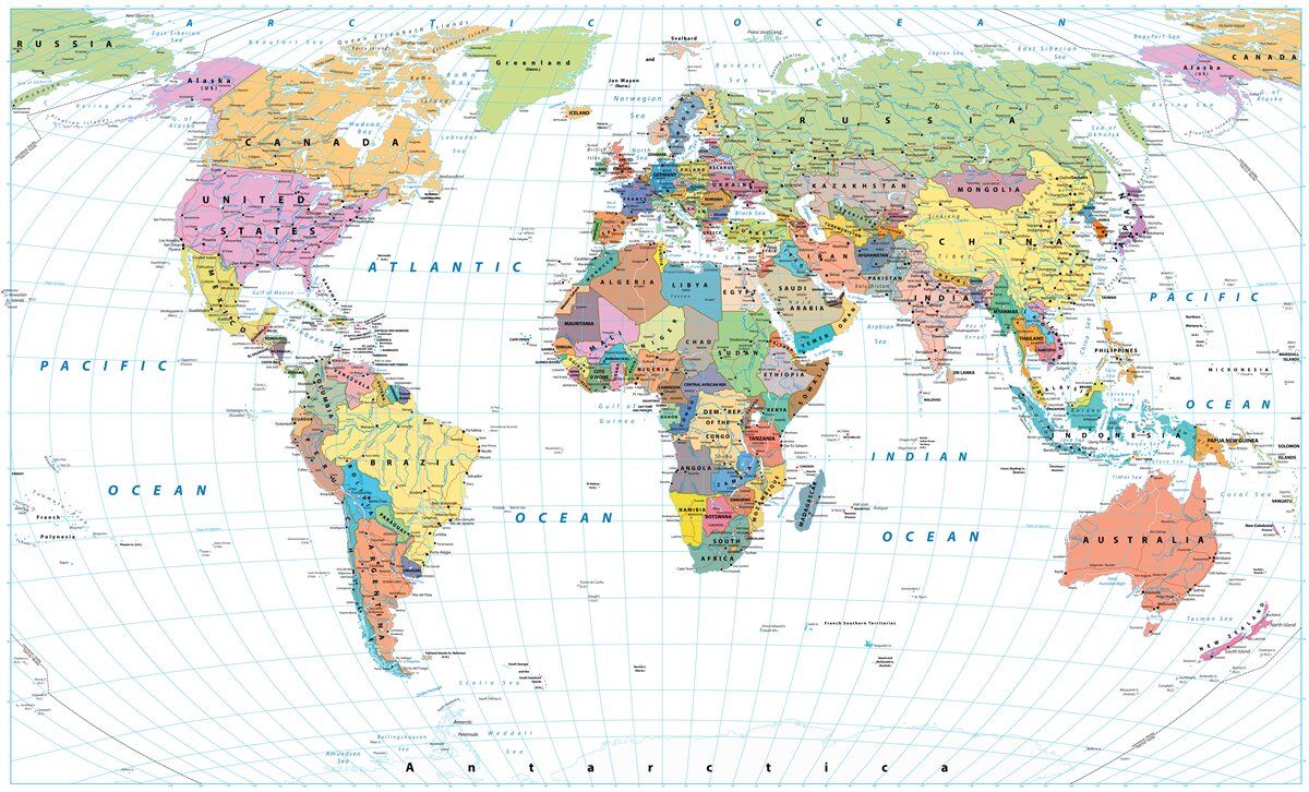 Fotobehang geopolitieke wereldkaart