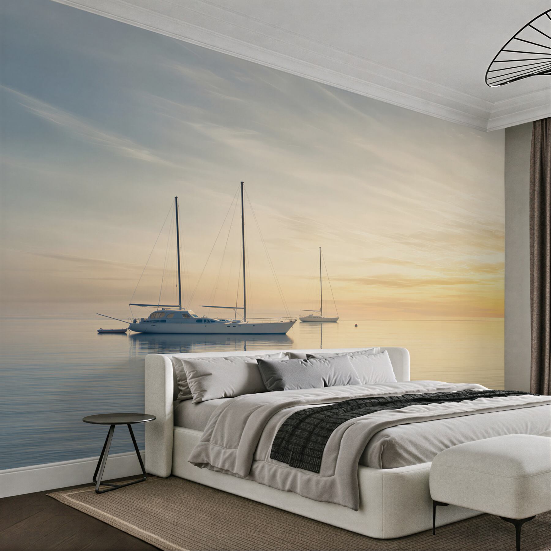 Fotobehang jachten in de baai bij zonsondergang
