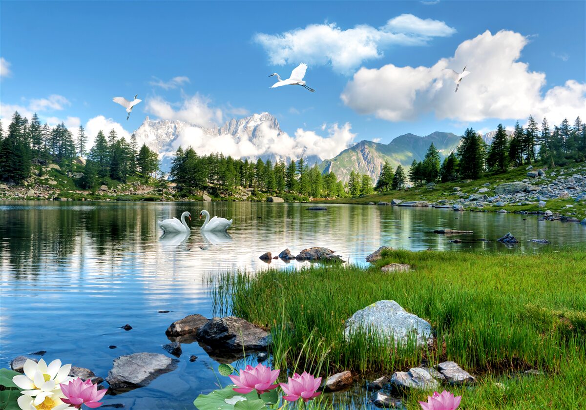 Fotobehang rustige bergmeren op een zomerse dag