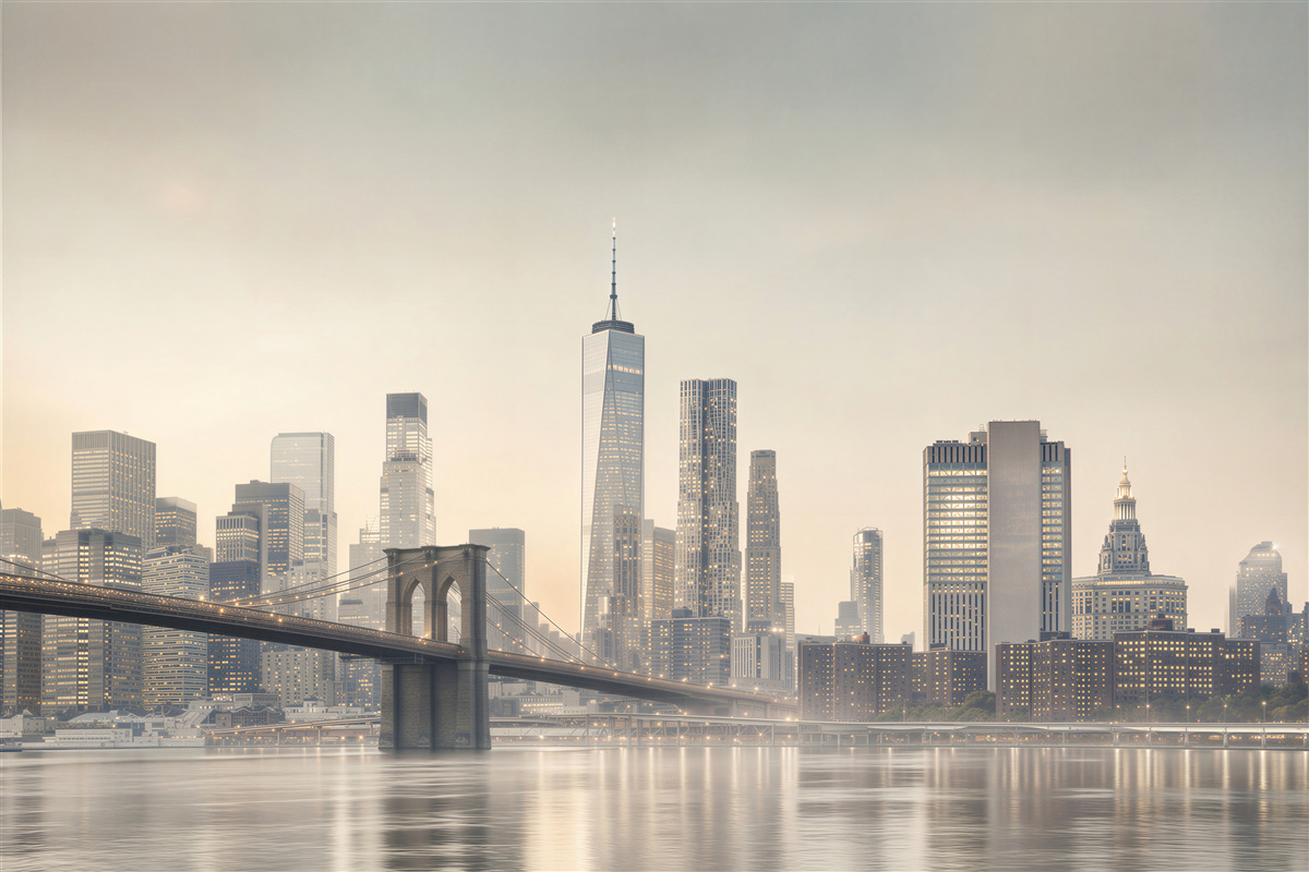 Fotobehang Manhattanbrug 's nachts