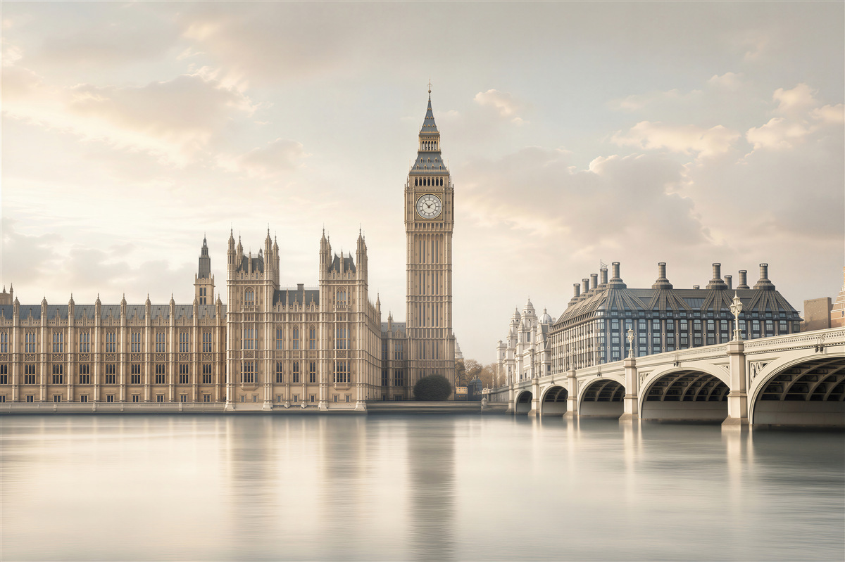 Fotobehang heldere dag in Londen in zwart-wit