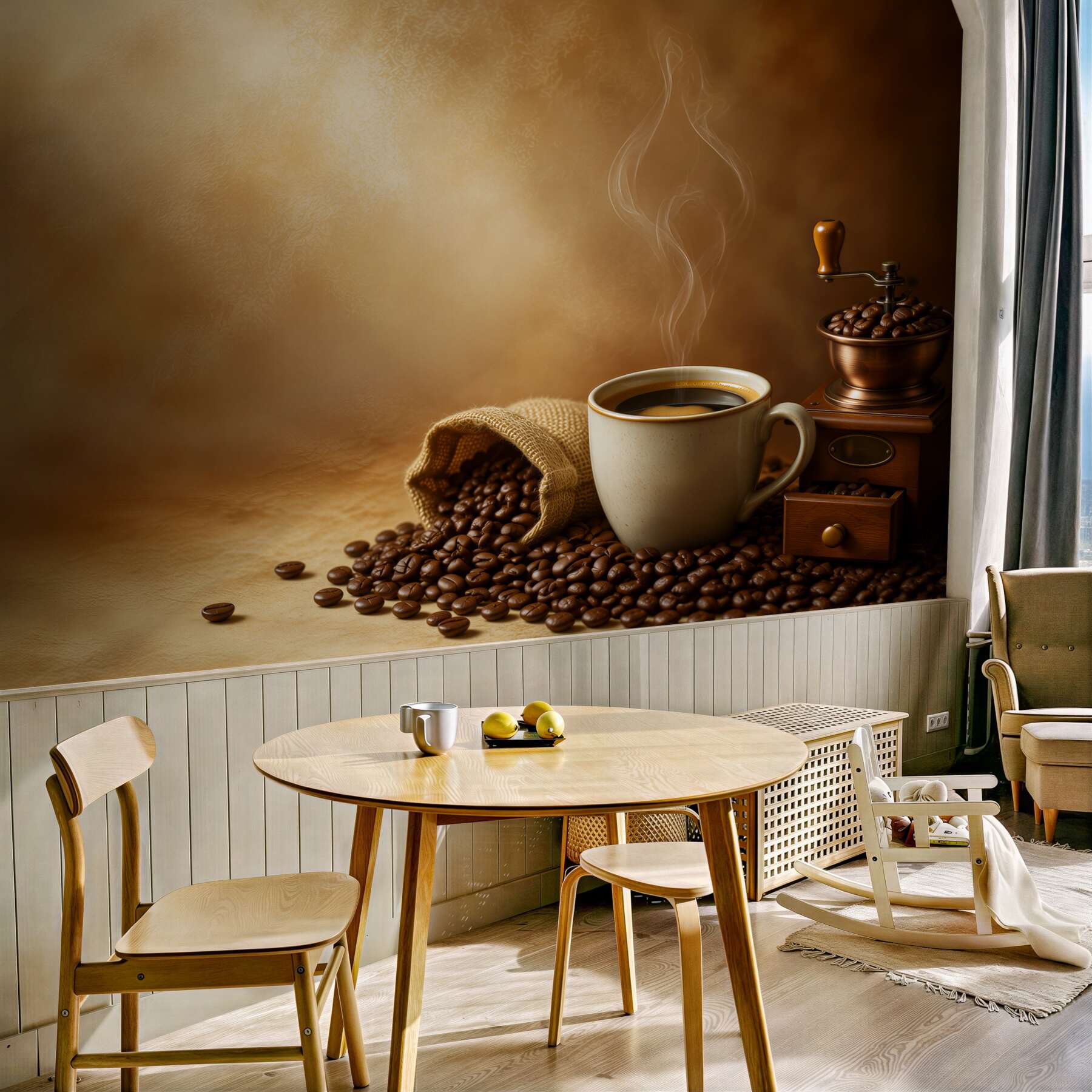 Fotobehang mengsel van koffiebonen en koffie