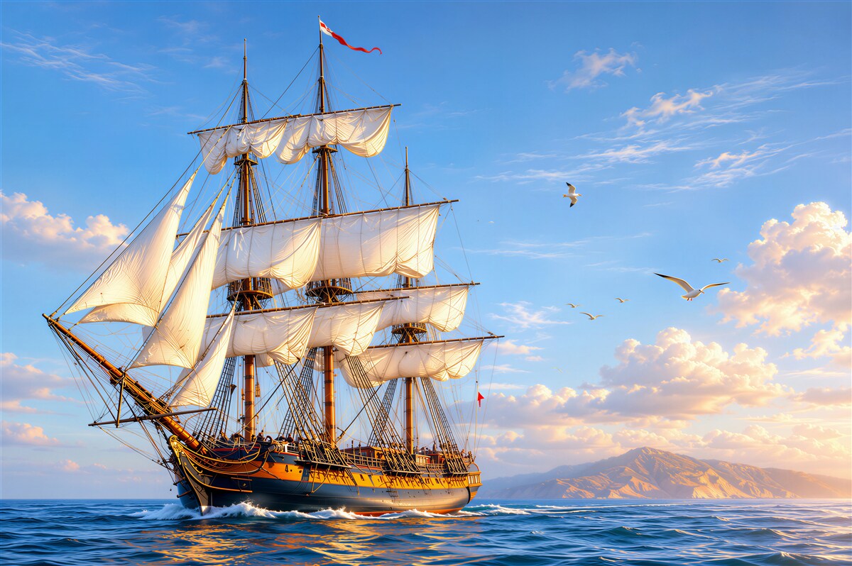Fotobehang grote zeilboot wacht op de wind