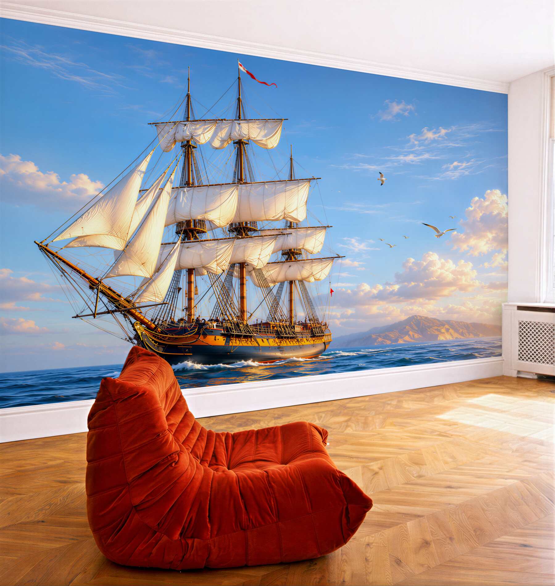 Fotobehang grote zeilboot wacht op de wind