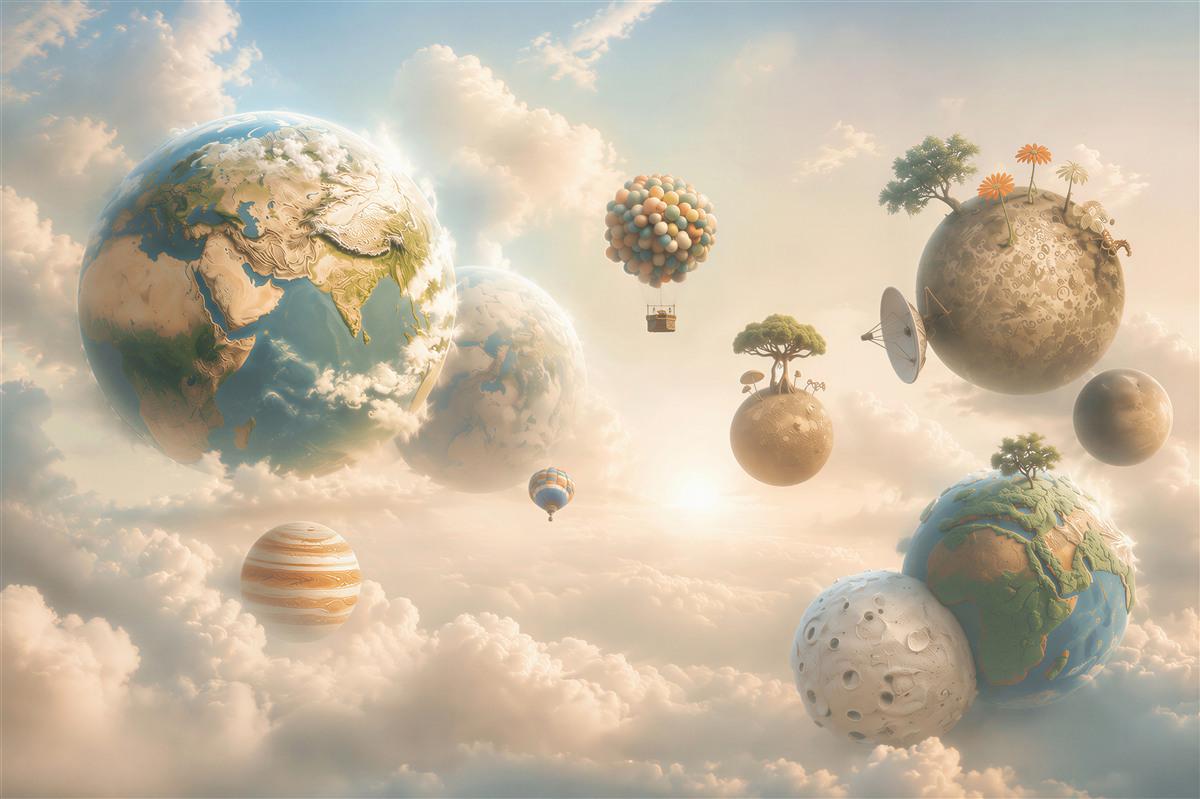 Fotobehang futuristische planeten en mechanismen