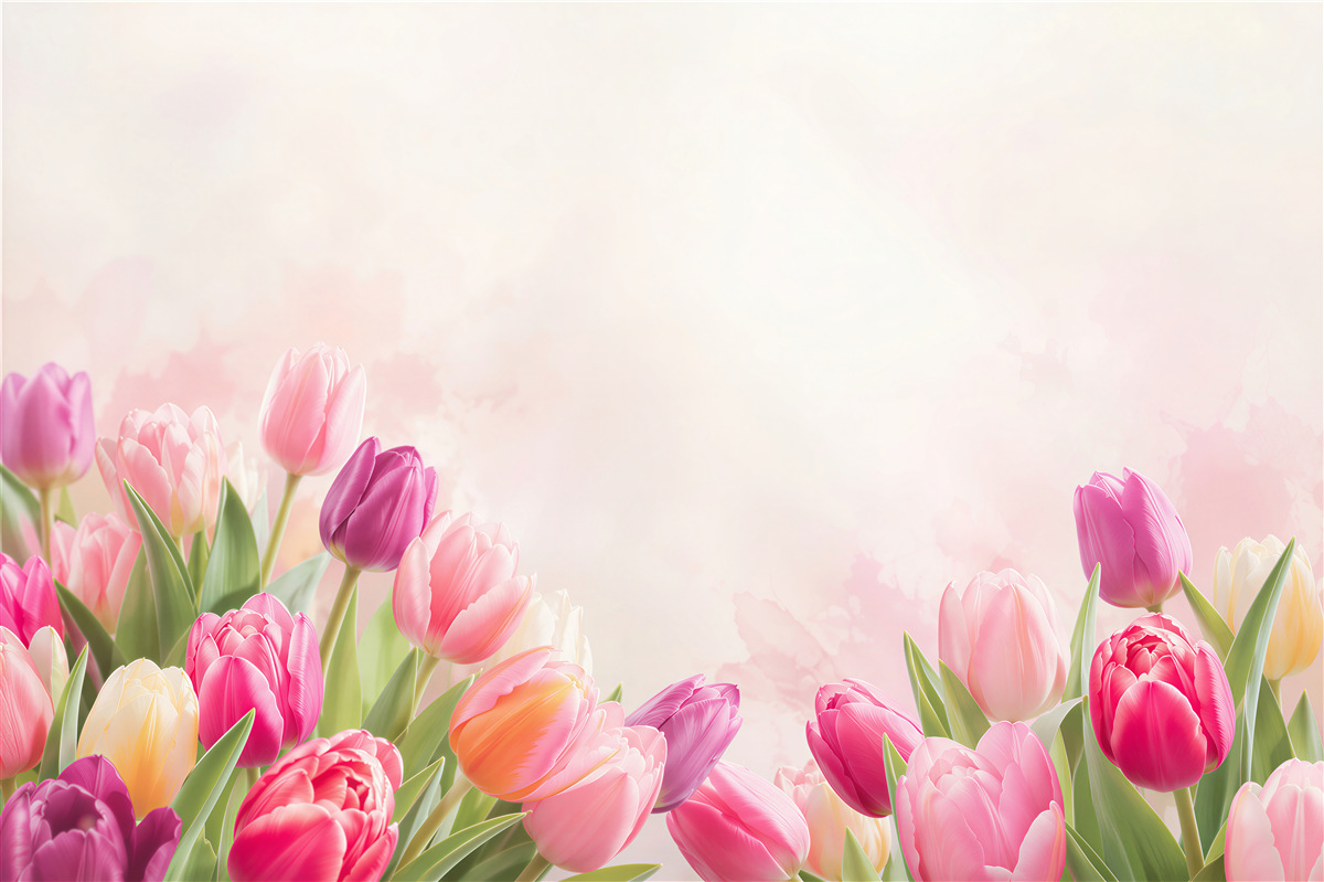 Fotobehang kleurrijke lentetulpen met groen