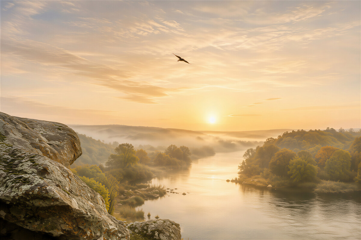 Fotobehang warme zonnestralen boven de herfstnatuur