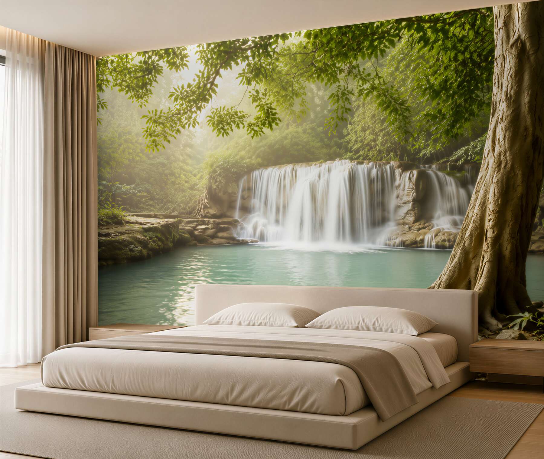 Fotobehang Waterval in een oud bos