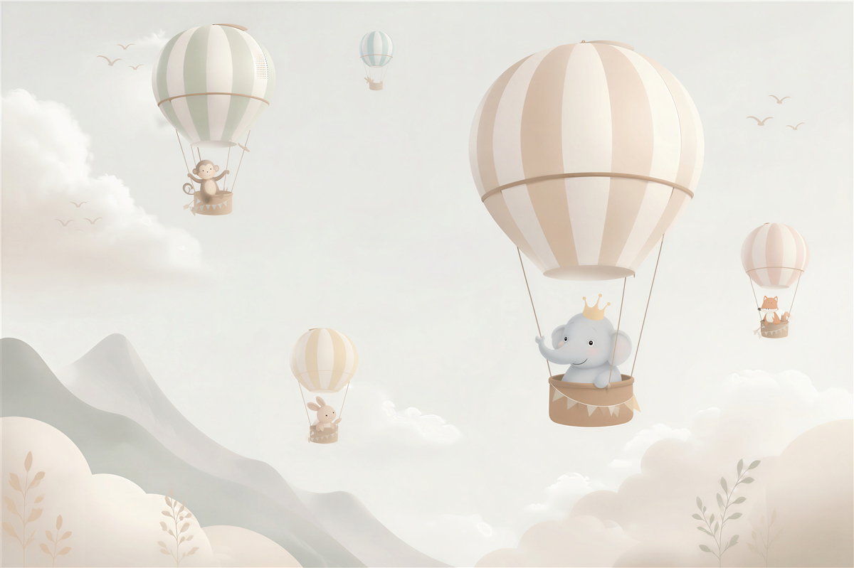 Fotobehang Dieren klimmen op ballonnen en ballonnen