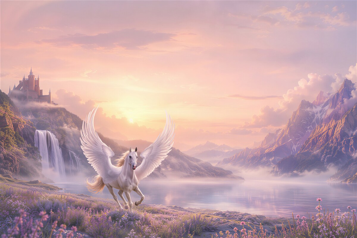 Fotobehang Pegasus in de lucht