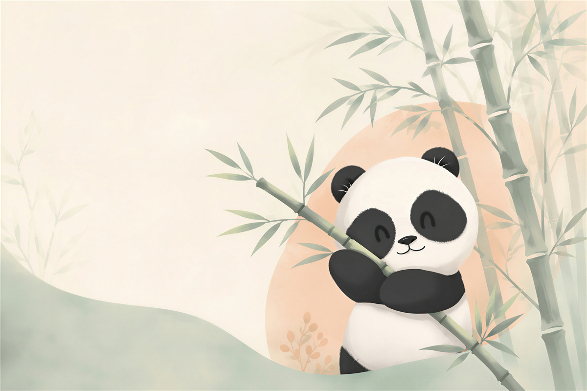 Fotobehang Panda omarmt bamboe