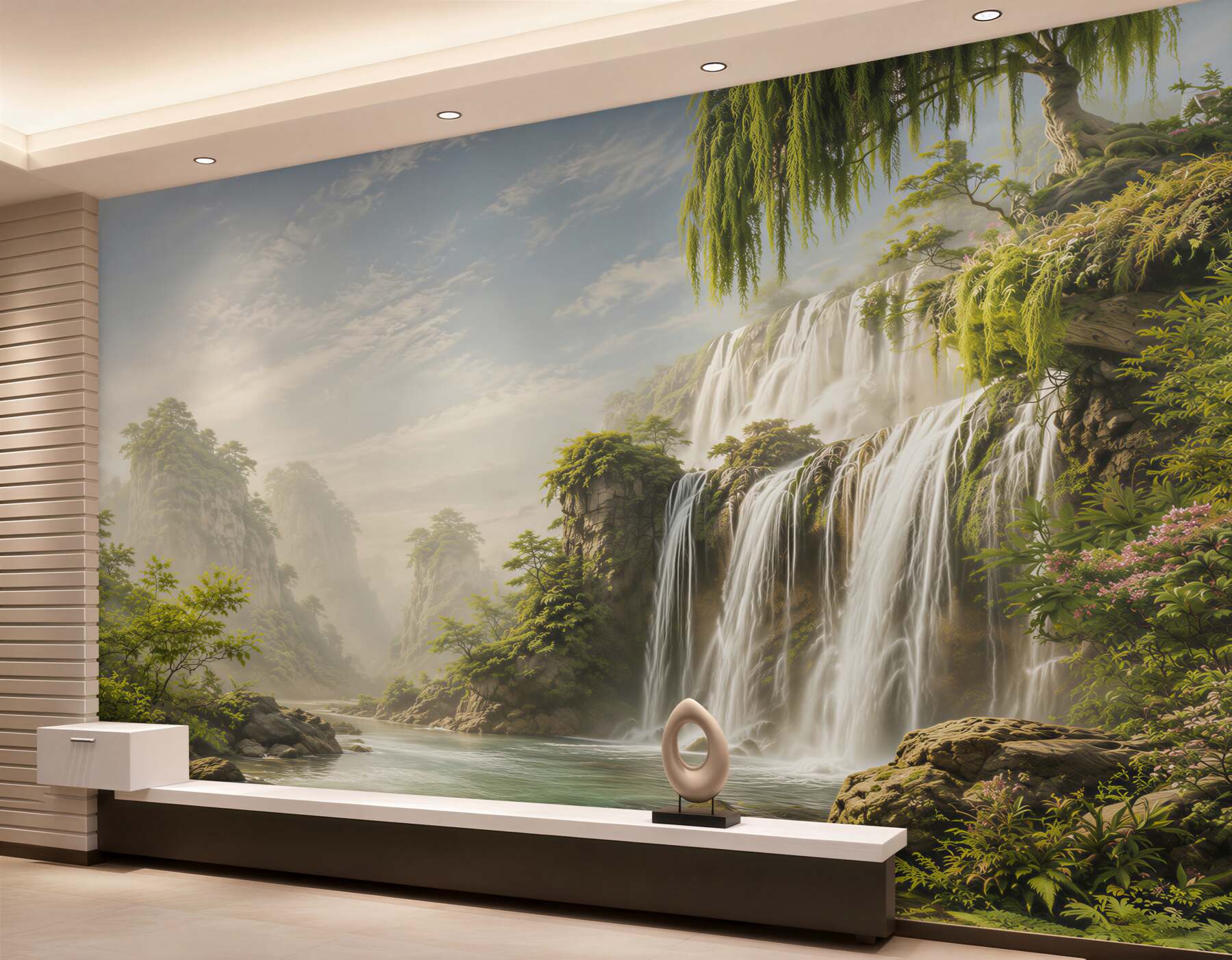 Fotobehang watervallen in het groen