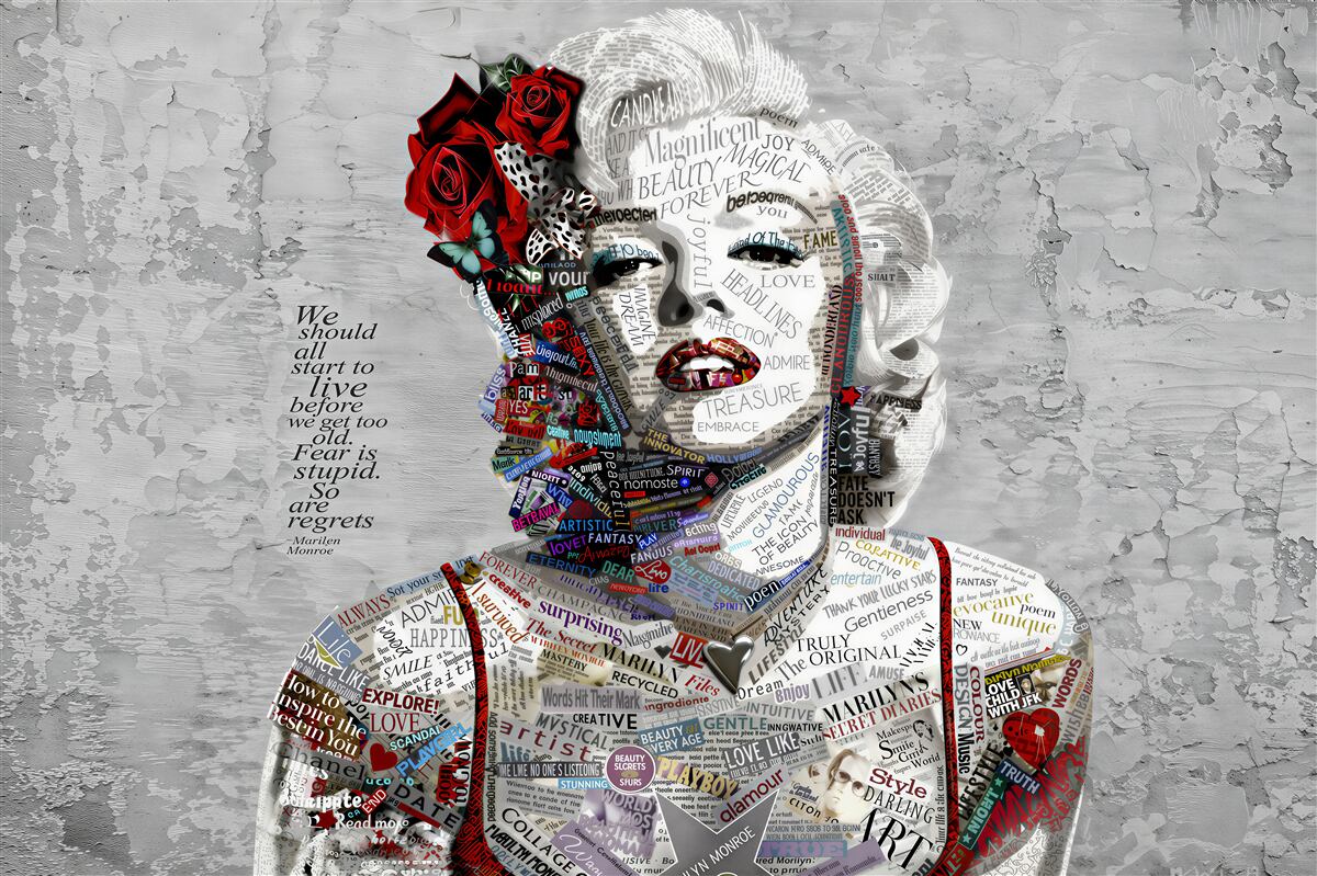 Fotobehang Marilyn Monroe met rode rozen in het haar