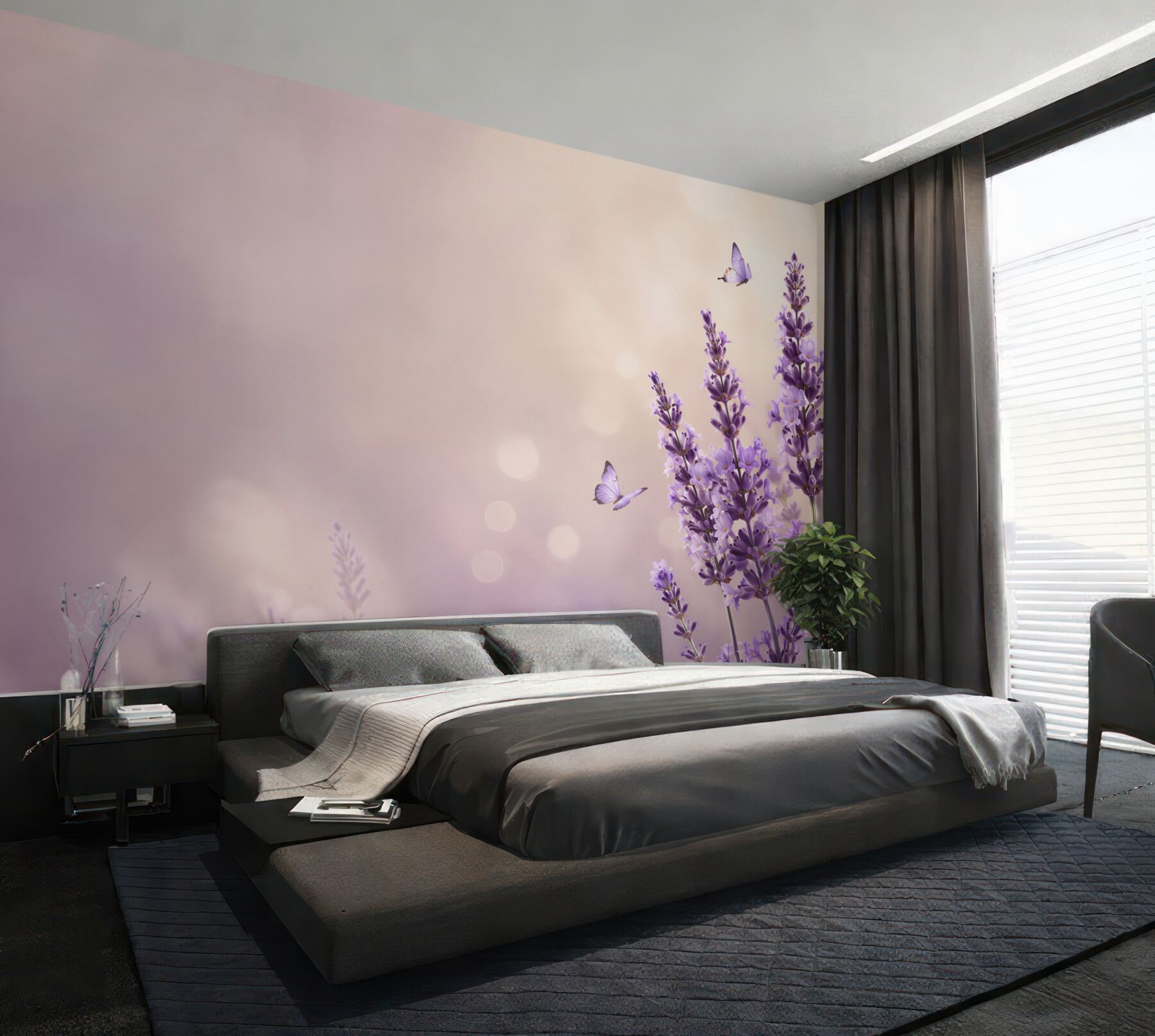 Fotobehang vlinders draaien boven de lavendel