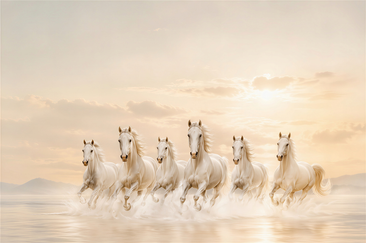 Fotobehang zeven witte paarden