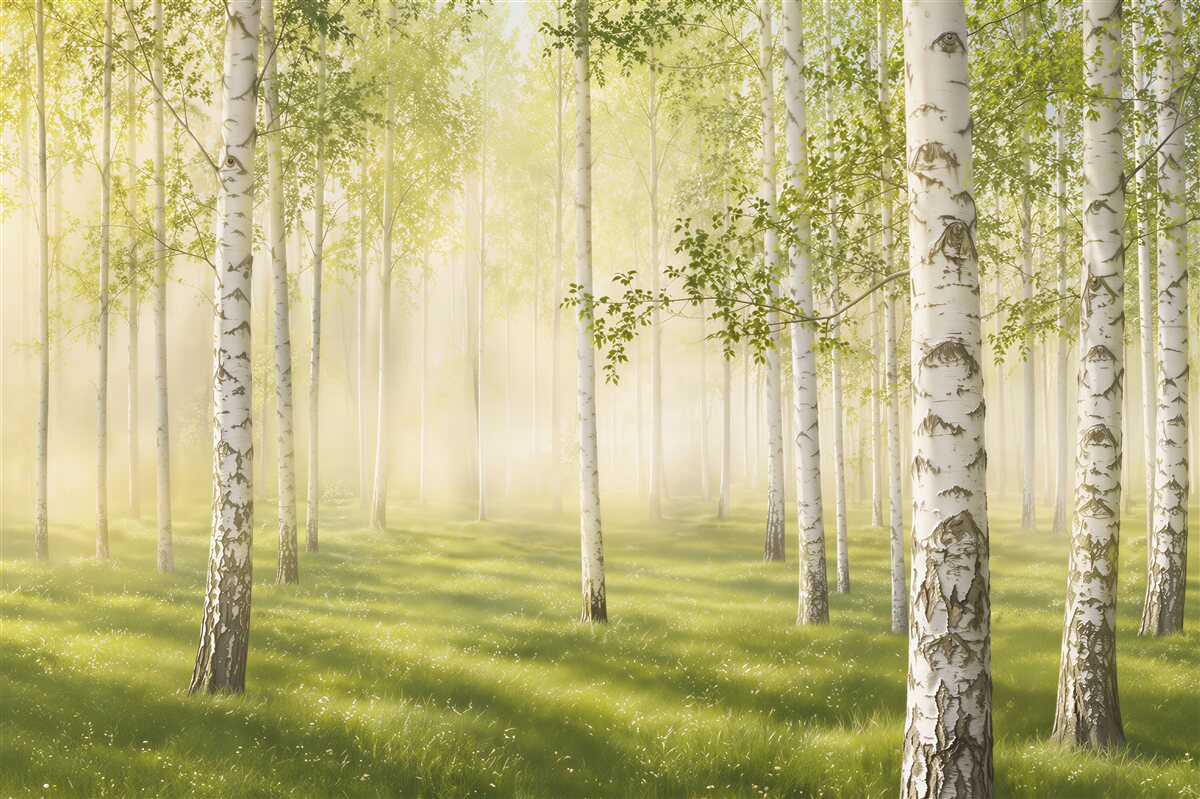 Fotobehang groen gras en bomen