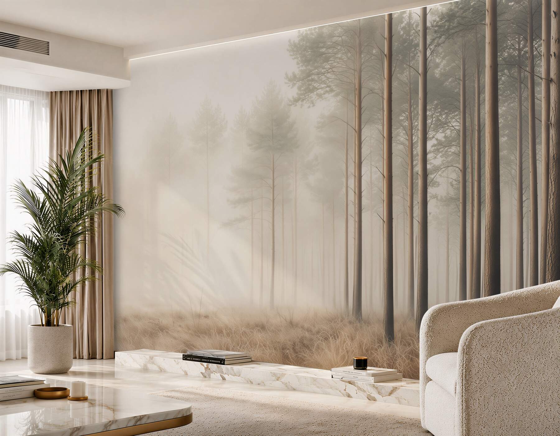 Fotobehang somber dennenbos