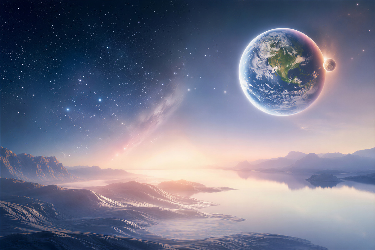 Fotobehang uitzicht op de aarde vanaf een andere planeet